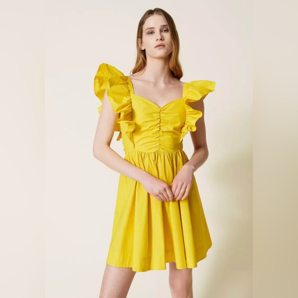 TWINSET Poplin yellow dress with frilled sleeves SIZE 40/XS